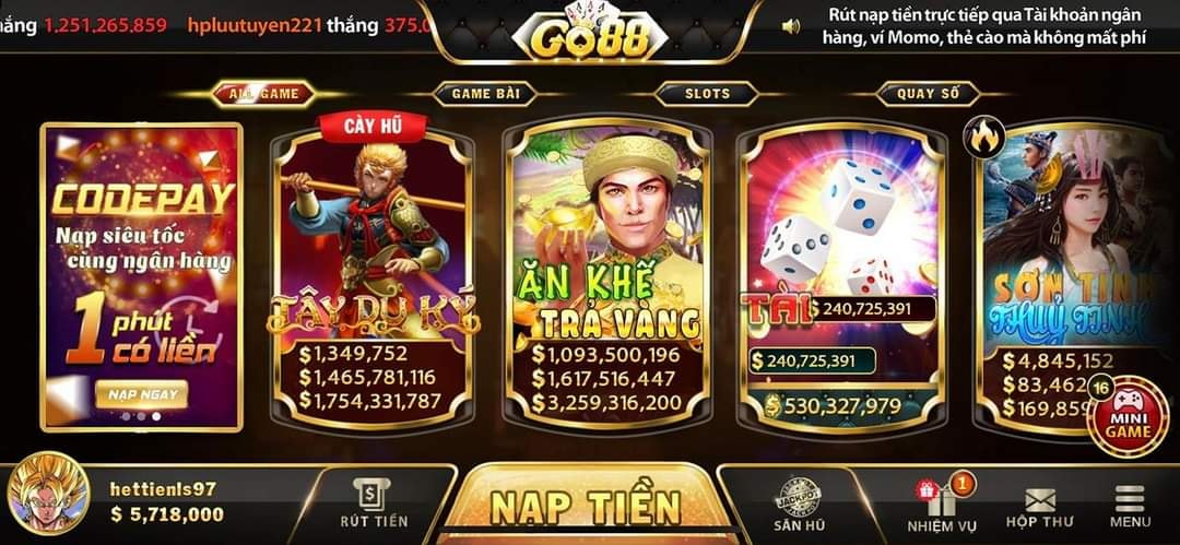 hướng dẫn nạp tiền go88